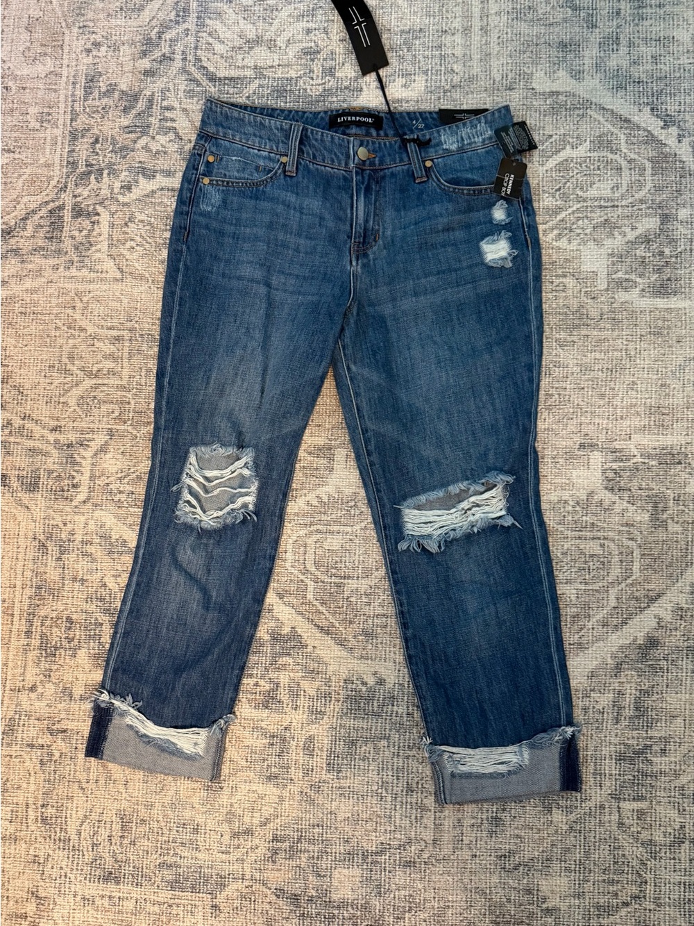 Women's Boyfriend Ripped Jeans - Medium Blue NWT